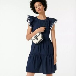 *ORANGE JCrew Tiered Dress with Ruffled Sleeves Size XS EUC